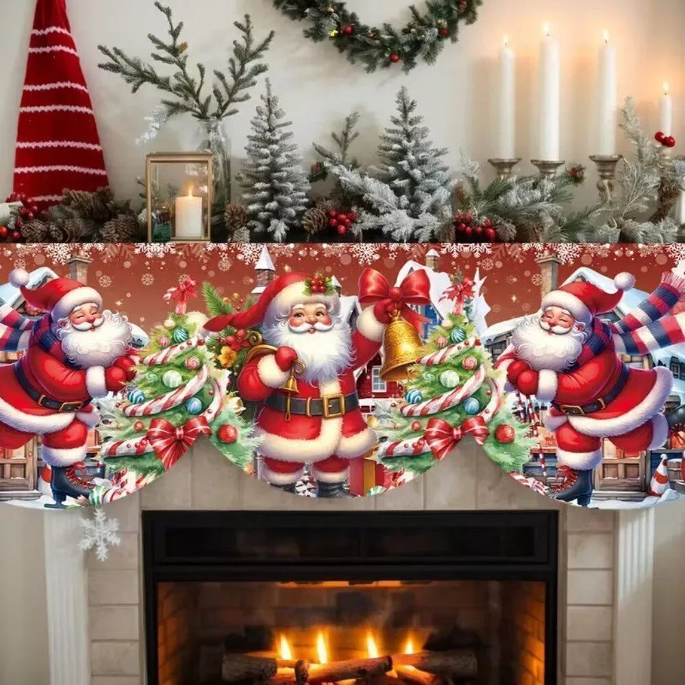20x79 Festive Holiday Christmas Fireplace Decor Santa w Presents and Candy Tree